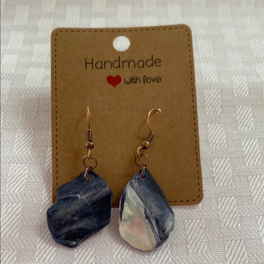 Hand Crafted Blue and Cream Sea Shell Earrings